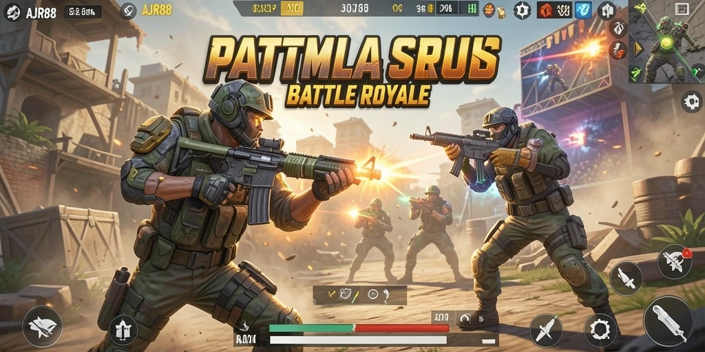 Tangkapan layar utama AJR88 menunjukkan aksi seru dalam pertempuran Battle Royale.