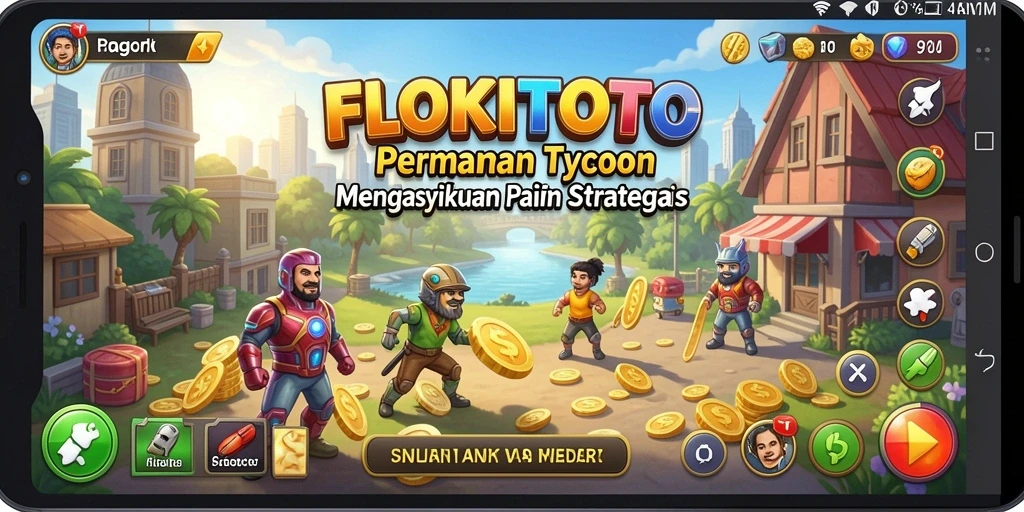 Tampilan gameplay <strong>FLOKITOTO</strong> yang menyenangkan dengan elemen Tycoon yang menarik.