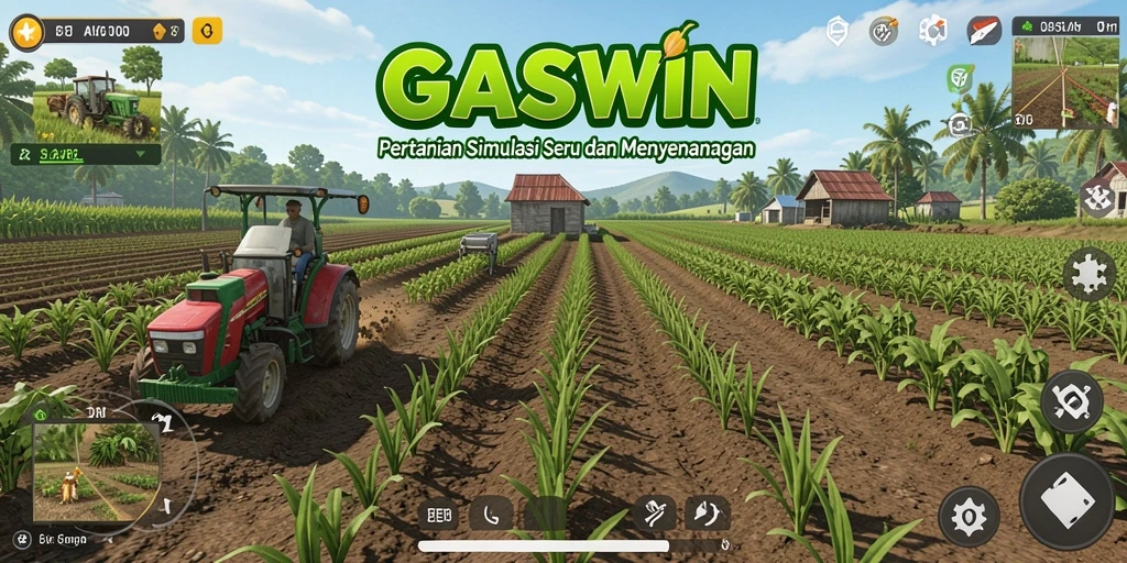Tampilan gameplay GASWIN yang menggambarkan aktivitas bertani yang seru.