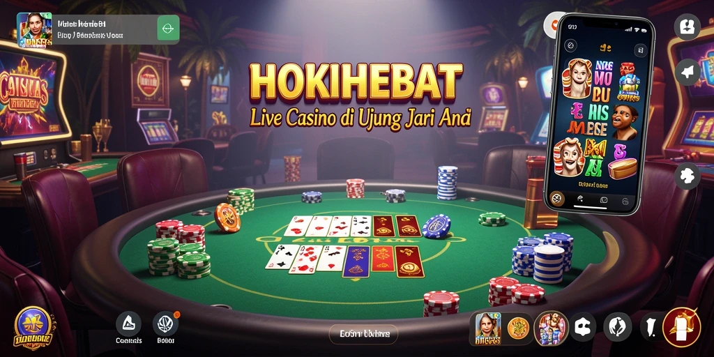 Screenshot HOKIHEBAT menampilkan dealer langsung dan permainan kasino interaktif.