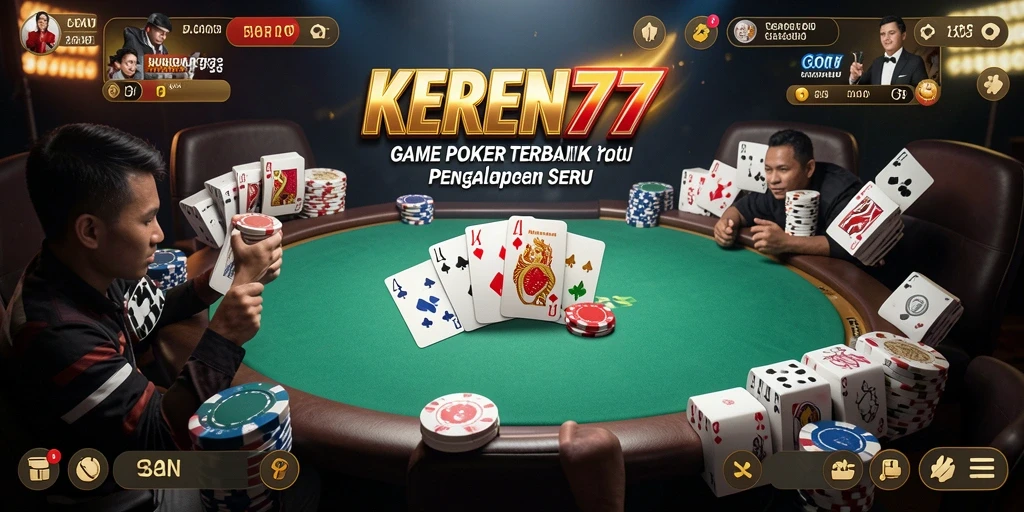 Tampilan gameplay Poker yang menegangkan dan kompetitif di KEREN77.