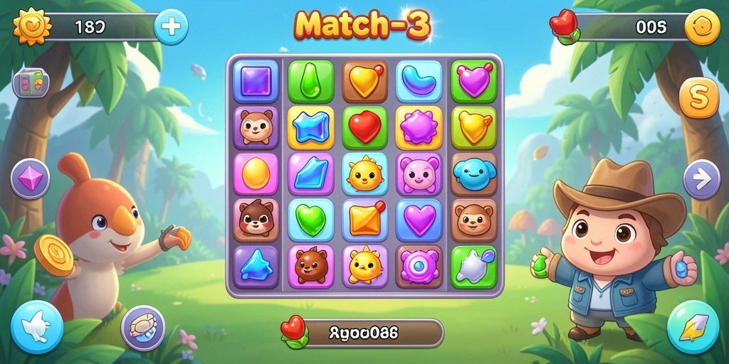 Tangkapan layar MPO08 menampilkan gameplay seru dari level permainan Match-3.