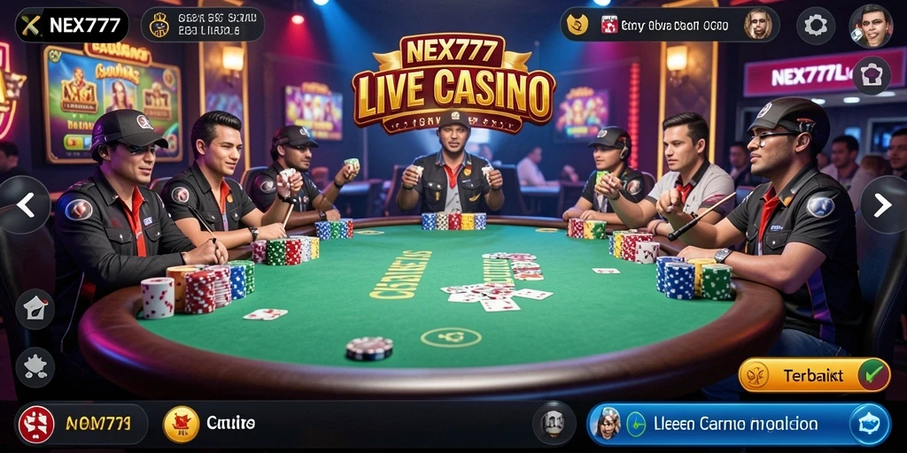 Screenshot NEX777 menampilkan dealer langsung dalam permainan Live Casino.